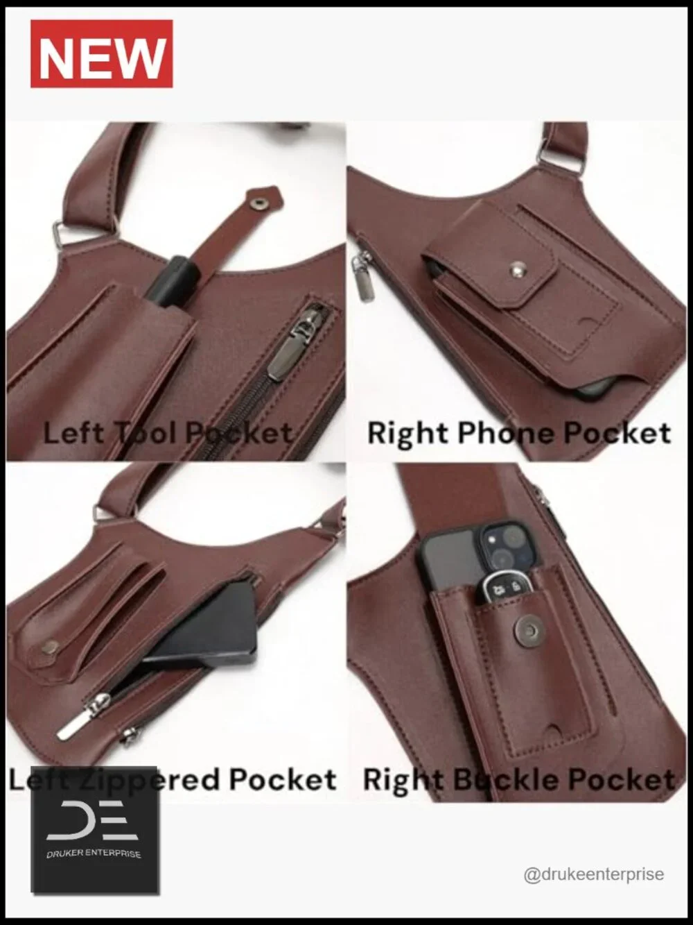 PU Leather Double Shoulder Holster Wallet Adjustable Oxford Cloth Crossbody Bag